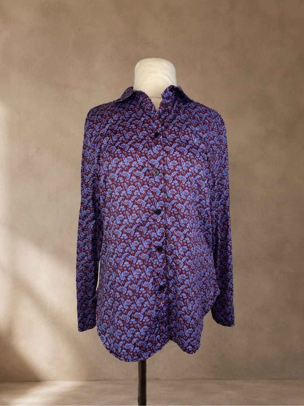 J.Crew Size 8 Liberty Toutouayette Fabric Floral Button Front Shirt Burgundy Blu